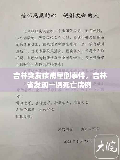 吉林突发疾病晕倒事件,吉林省发现一例死亡病例